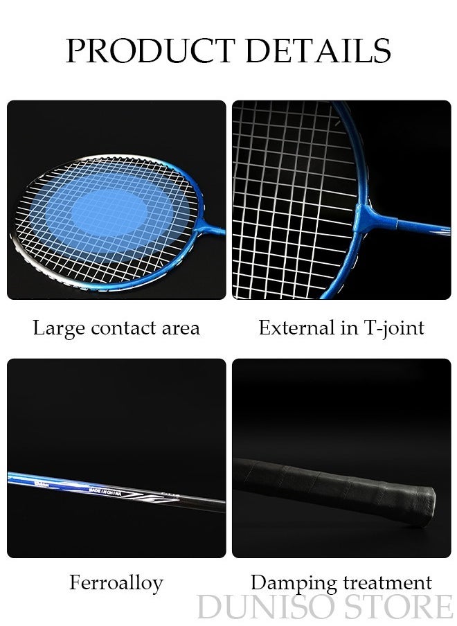 2 Pieces Badminton Set,Lightweight Ferroalloy Badminton Racket with Carrying Bag,Badminton Backyard Games for Outdoor Garden Beach Family Fun