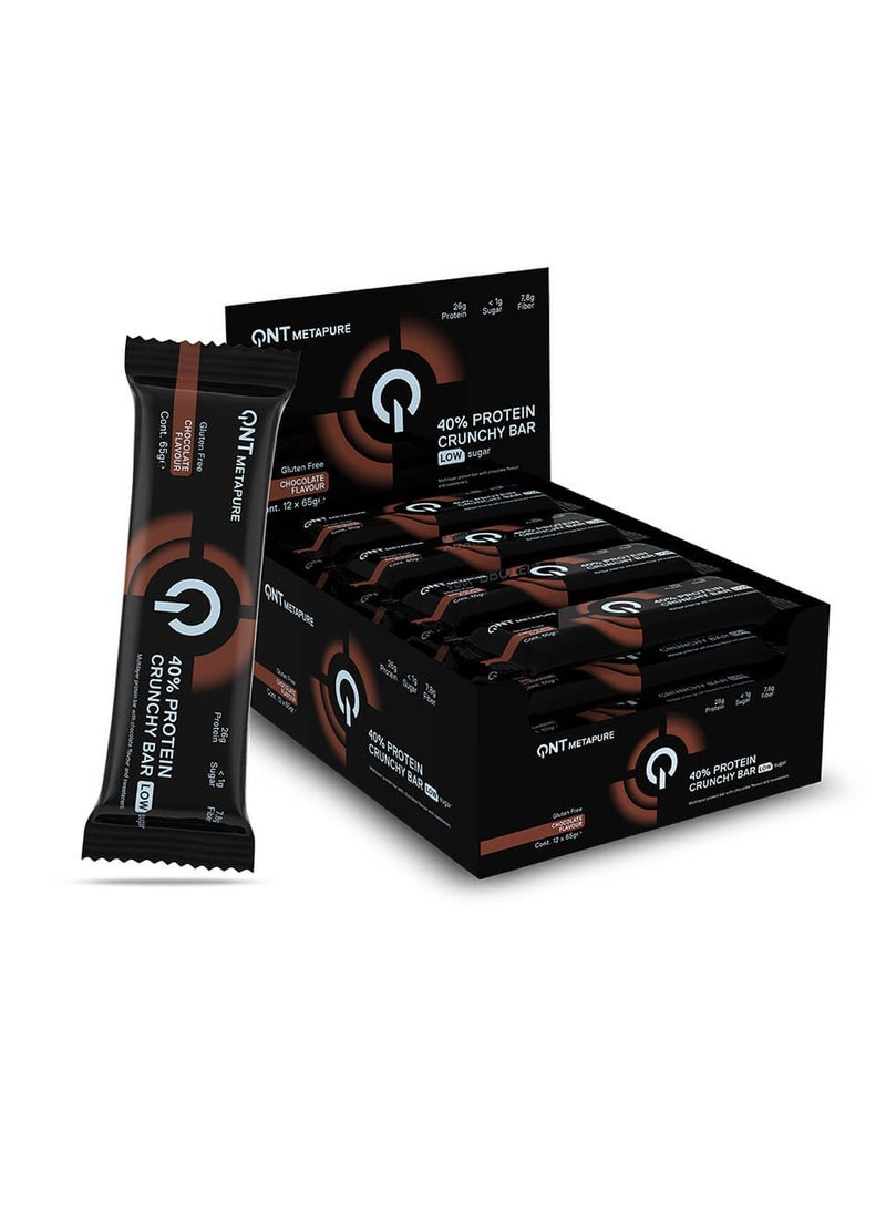 QNT, Metapure 40% Protein Crunchy Bar, Chocolate, 65g Pack of 12
