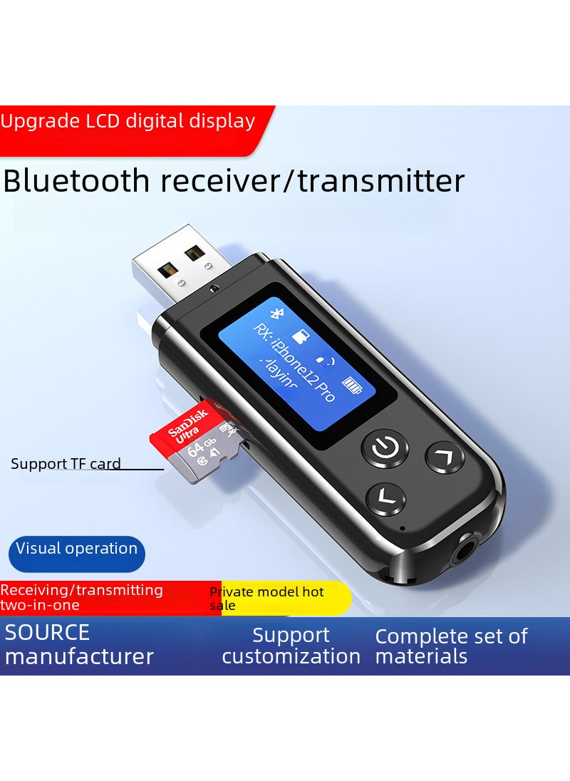 Bluetooth adapter with LCD screen 5.0 Bluetooth audio receiver transmitter 3.5mm AUX car hands-free