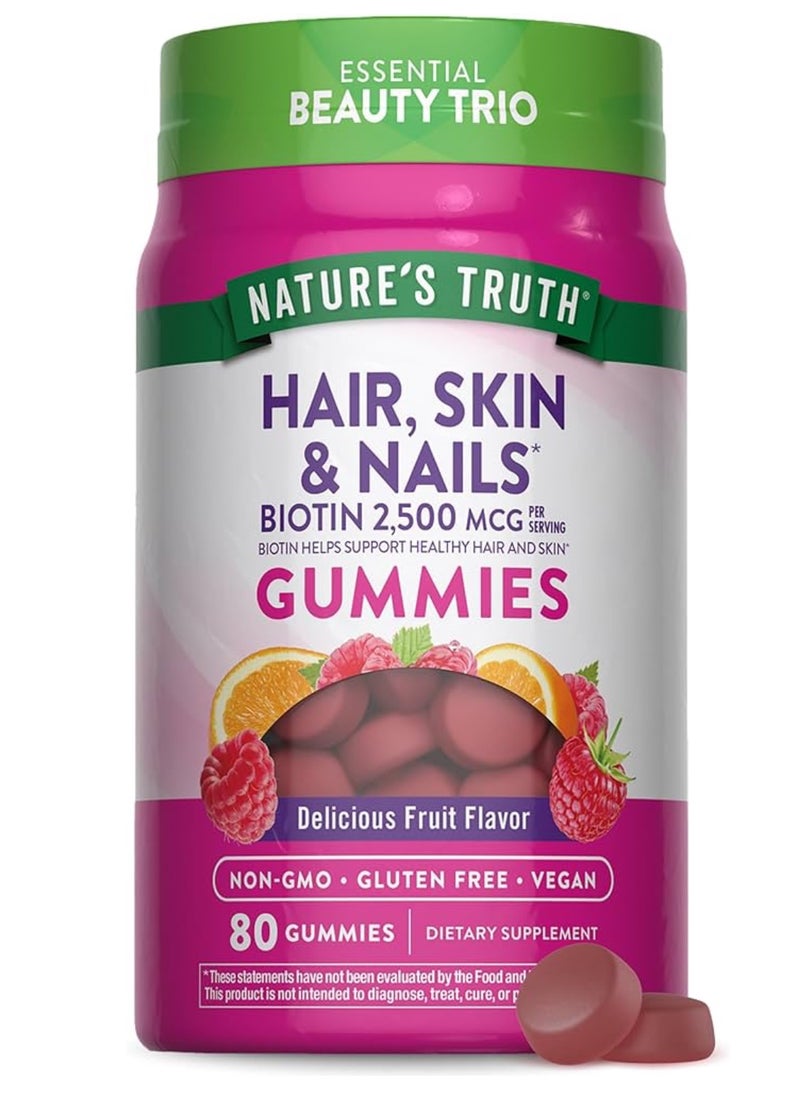 Hair, Skin Nails Gummies, Natural Fruit, 80 Vegan Gummies