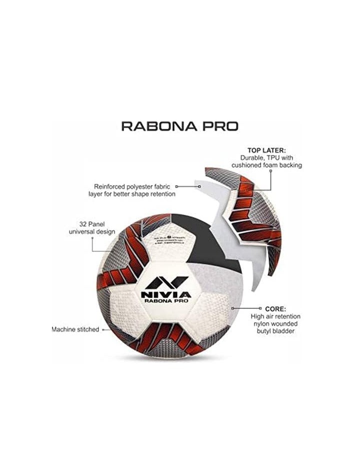 Rabona Pro Football, 32 Panel, Glossy TPU Stitched, Suitable for Soft & Dry Ground, Hard Ground with Grass & Artificial Turf, International Match Ball