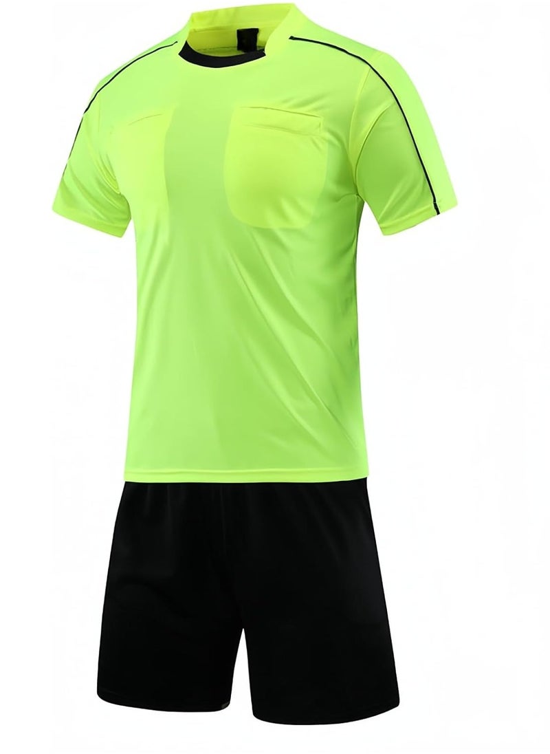 Men's Soccer Referee Uniform Short Sleeve Pro Referee Soccer Jersey - Includes Referee Jersey and Shorts