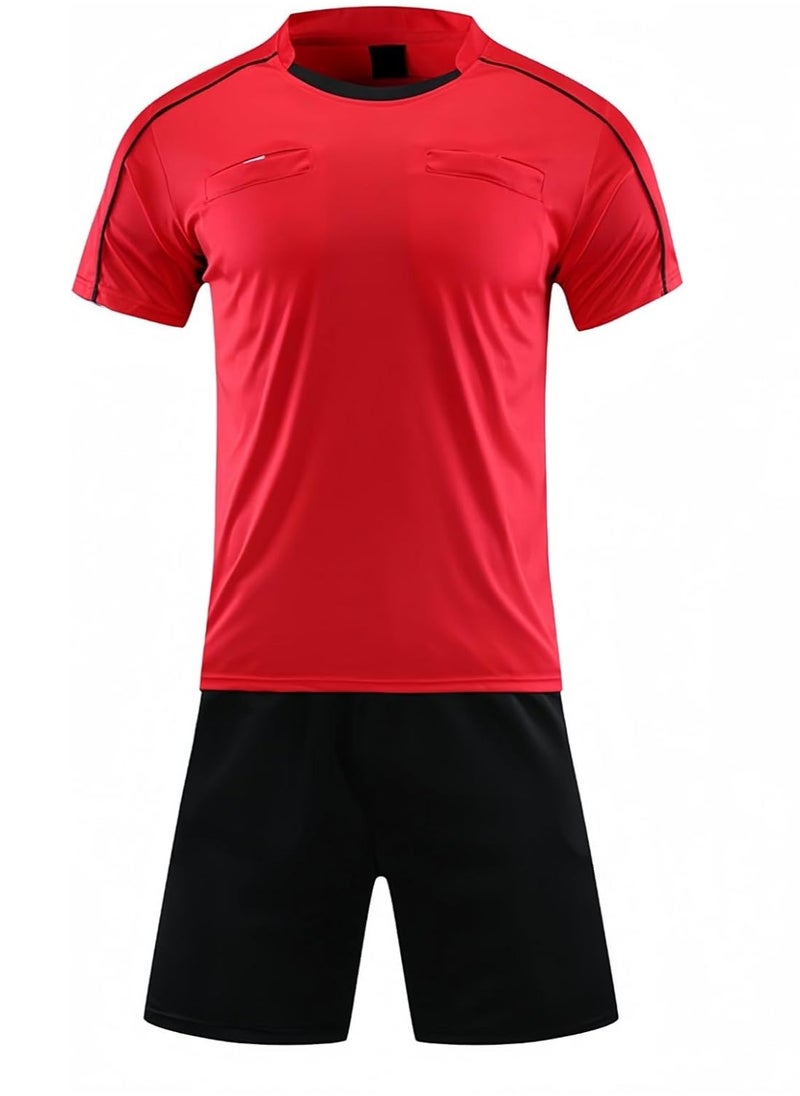 Men's Soccer Referee Uniform Short Sleeve Pro Referee Soccer Jersey - Includes Referee Jersey and Shorts