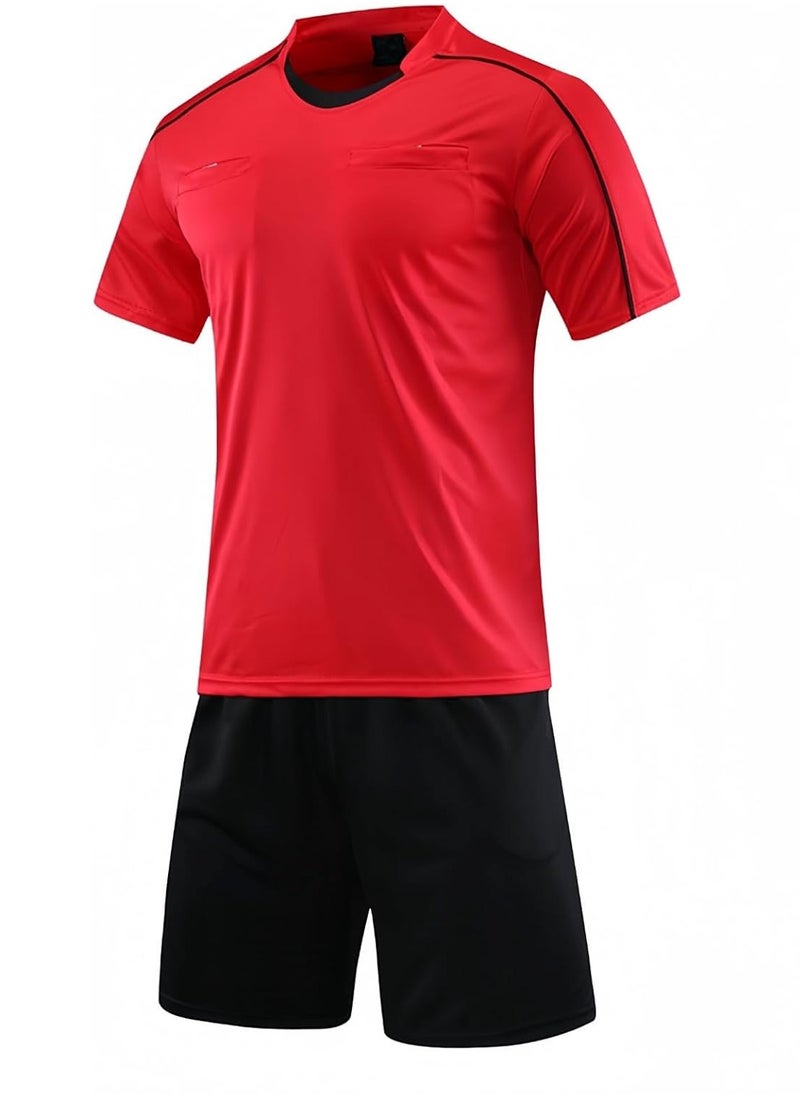 Men's Soccer Referee Uniform Short Sleeve Pro Referee Soccer Jersey - Includes Referee Jersey and Shorts