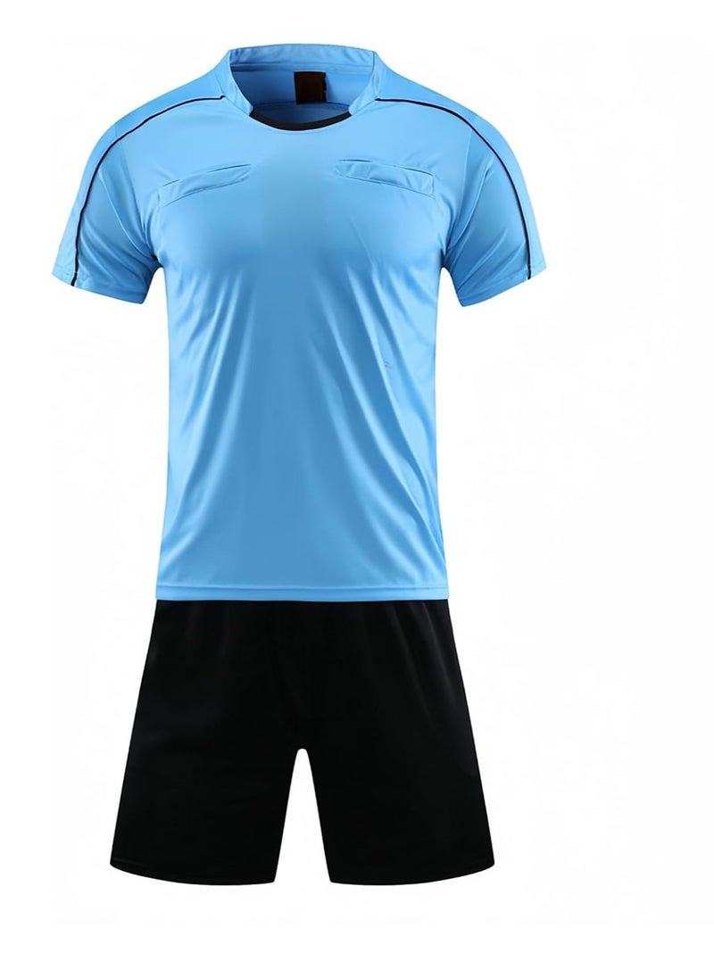 Men's Soccer Referee Uniform Short Sleeve Pro Referee Soccer Jersey - Includes Referee Jersey and Shorts