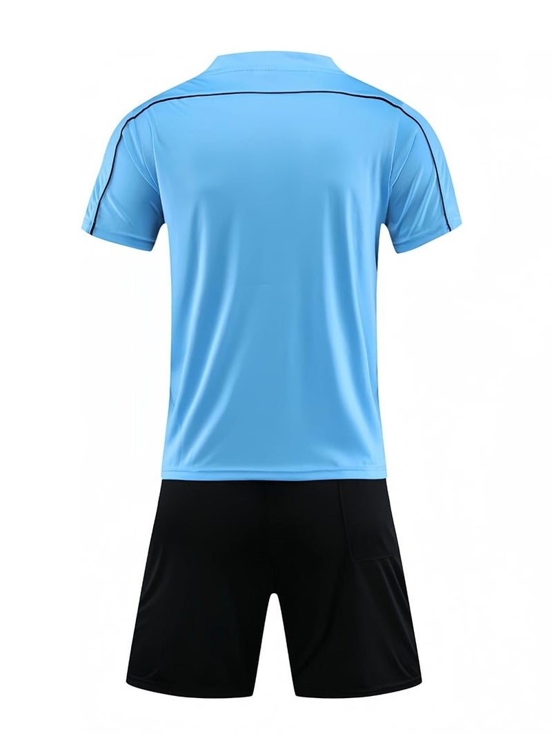 Men's Soccer Referee Uniform Short Sleeve Pro Referee Soccer Jersey - Includes Referee Jersey and Shorts