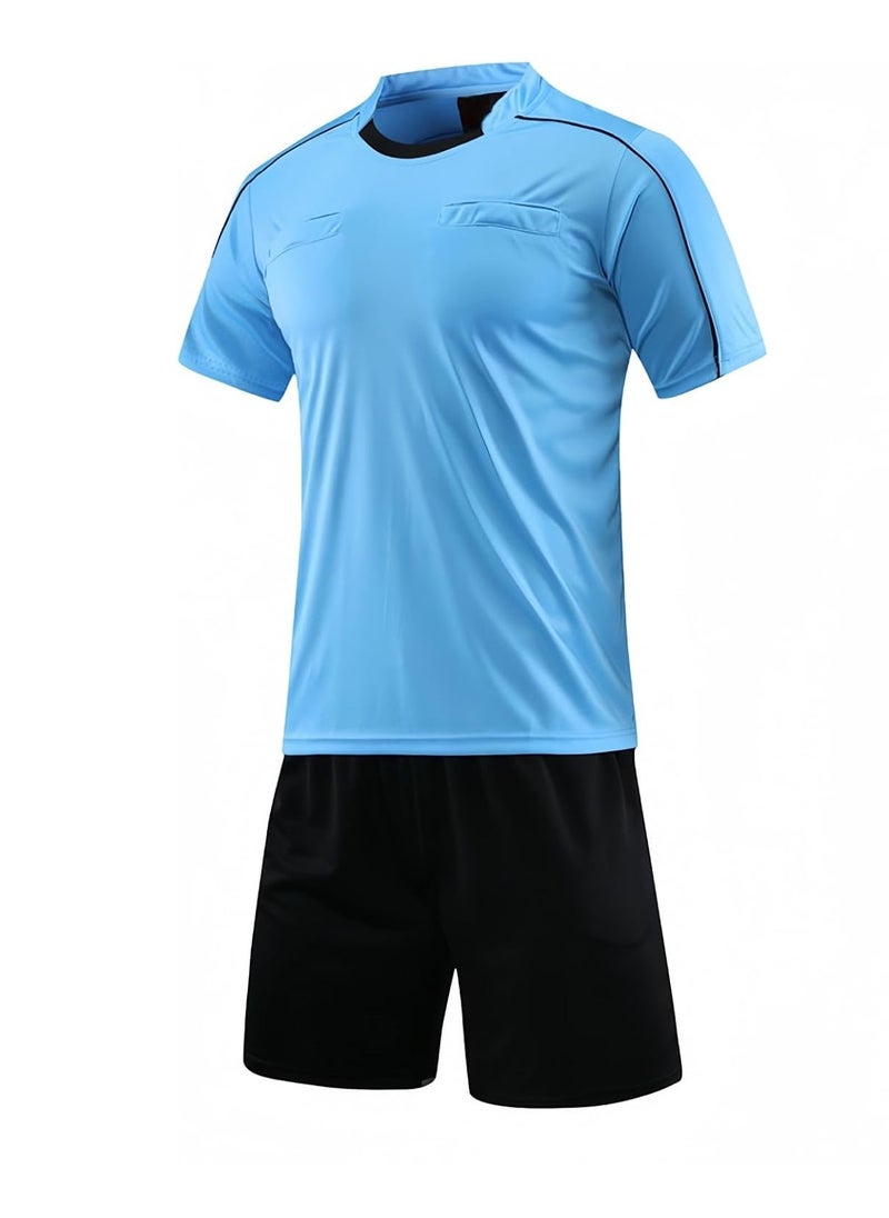 Men's Soccer Referee Uniform Short Sleeve Pro Referee Soccer Jersey - Includes Referee Jersey and Shorts