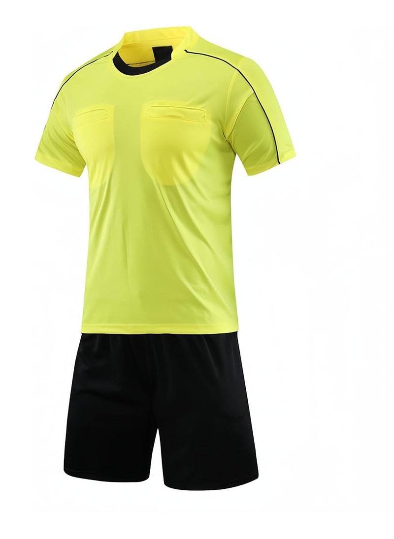 Men's Soccer Referee Uniform Short Sleeve Pro Referee Soccer Jersey - Includes Referee Jersey and Shorts