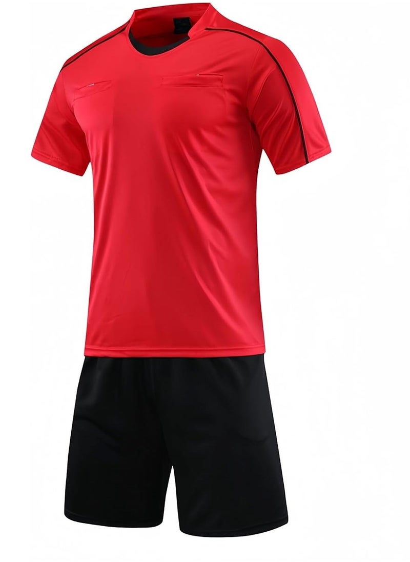 Men's Soccer Referee Uniform Short Sleeve Pro Referee Soccer Jersey - Includes Soccer Flag, Referee Card & Whistle