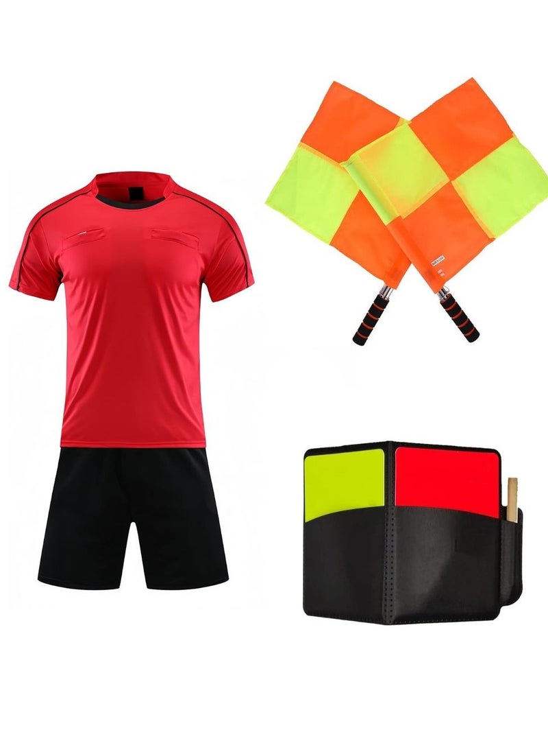 Men's Soccer Referee Uniform Short Sleeve Pro Referee Soccer Jersey - Includes Soccer Flag, Referee Card & Whistle