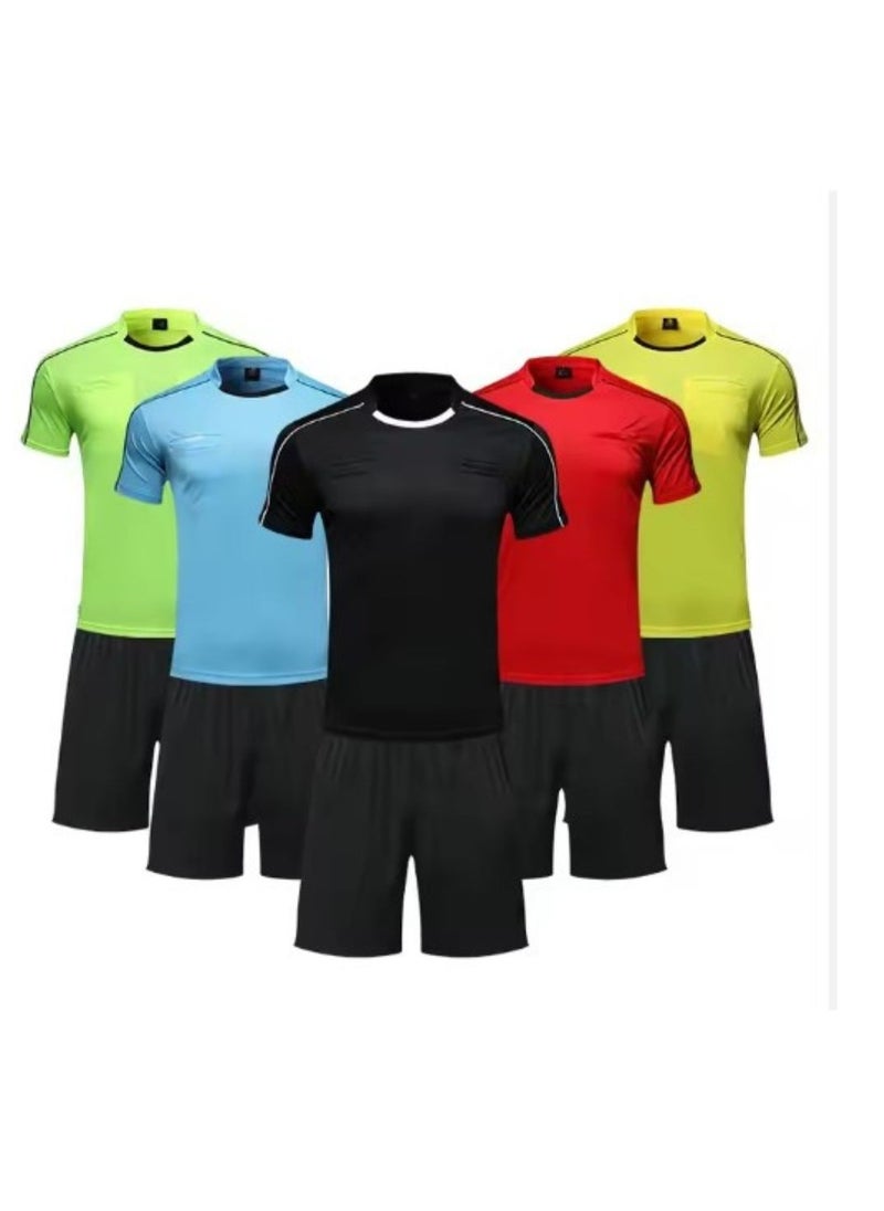Men's Soccer Referee Uniform Short Sleeve Pro Referee Soccer Jersey - Includes Soccer Flag, Referee Card & Whistle