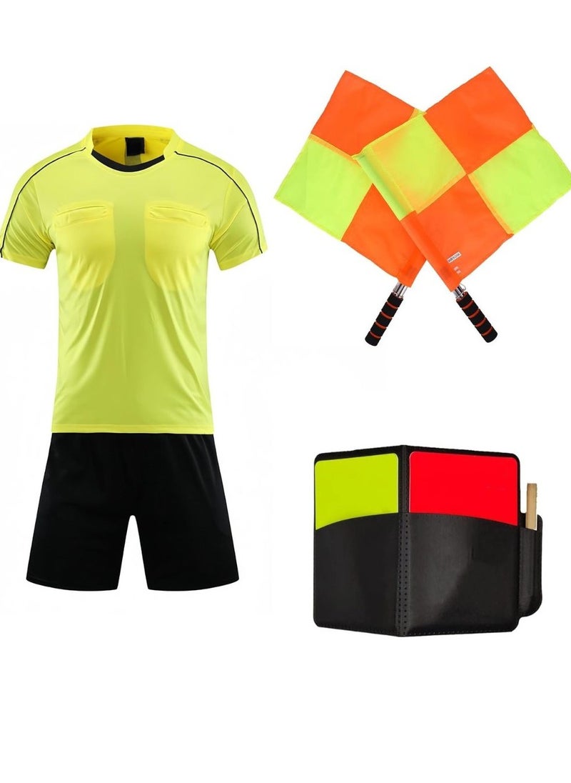 Men's Soccer Referee Uniform Short Sleeve Pro Referee Soccer Jersey - Includes Soccer Flag, Referee Card & Whistle