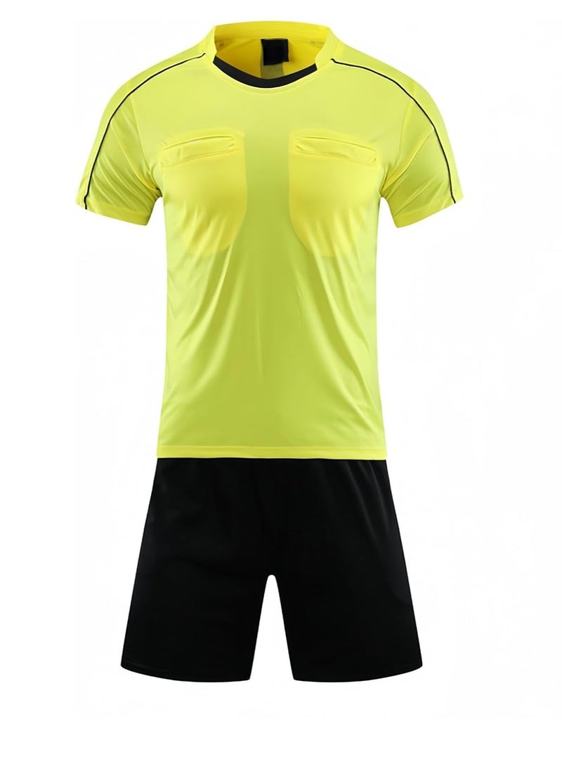 Men's Soccer Referee Uniform Short Sleeve Pro Referee Soccer Jersey - Includes Soccer Flag, Referee Card & Whistle