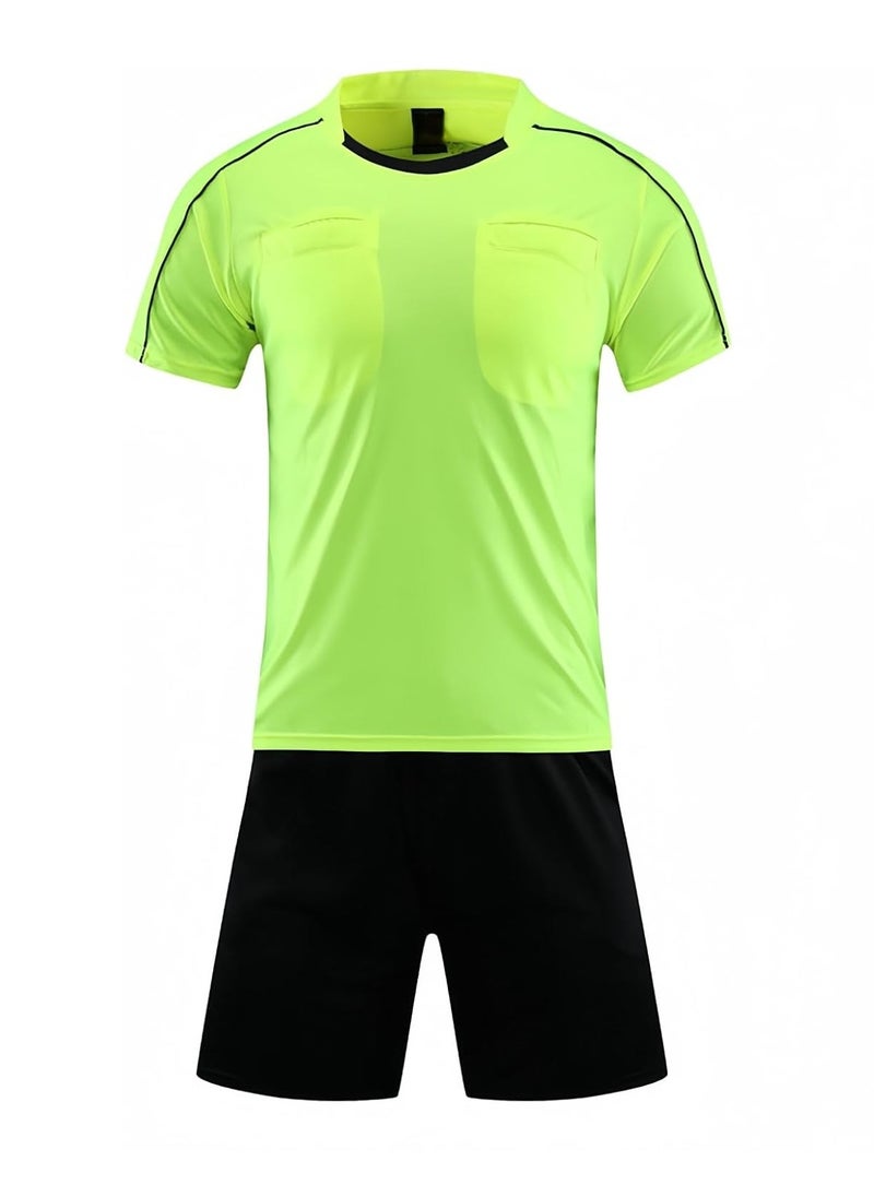Men's Soccer Referee Uniform Short Sleeve Pro Referee Soccer Jersey - Includes Soccer Flag, Referee Card & Whistle