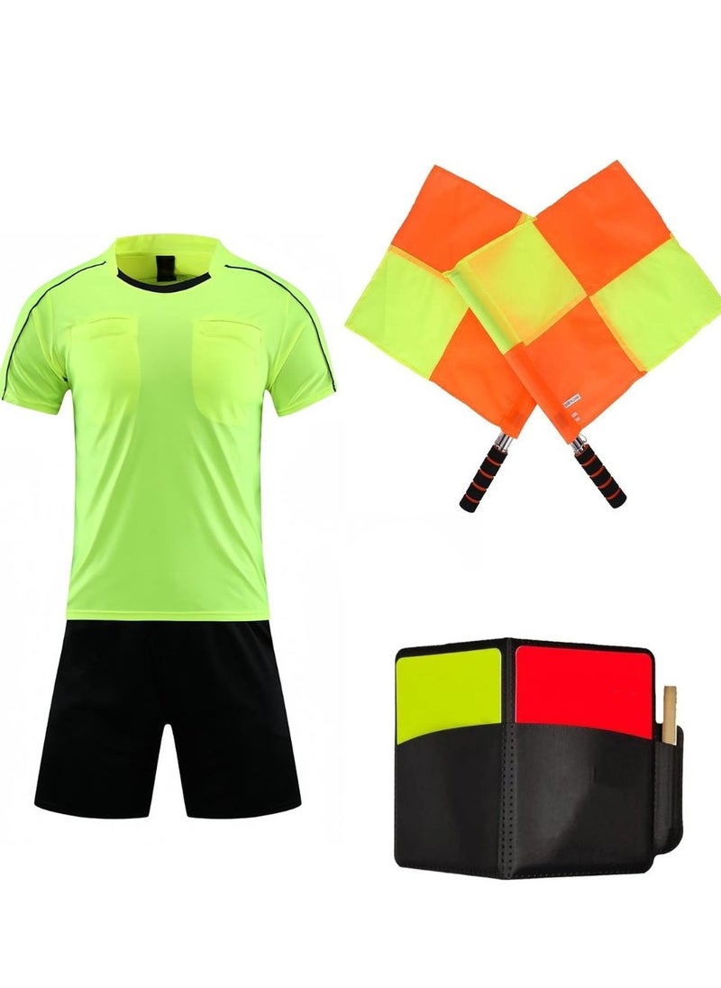 Men's Soccer Referee Uniform Short Sleeve Pro Referee Soccer Jersey - Includes Soccer Flag, Referee Card & Whistle