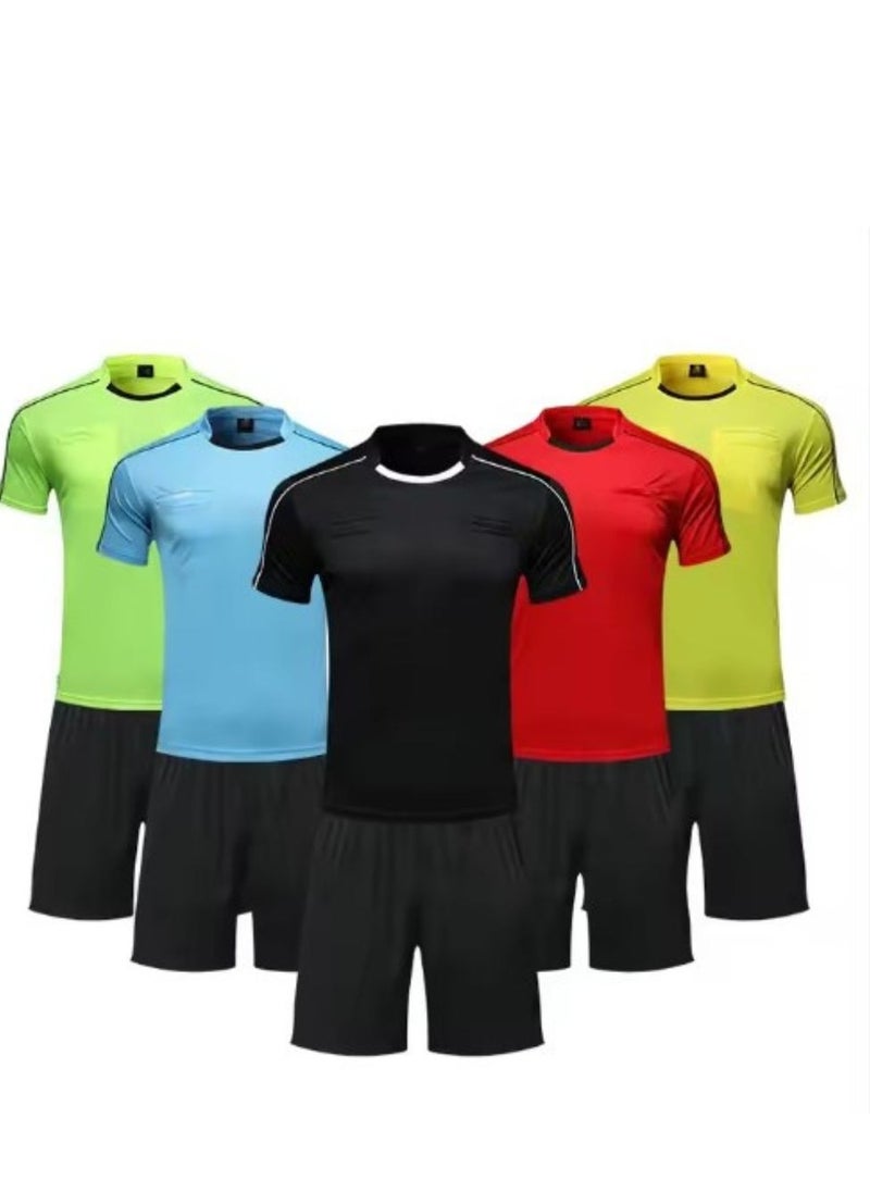 Men's Soccer Referee Uniform Short Sleeve Pro Referee Soccer Jersey - Includes Soccer Flag, Referee Card & Whistle