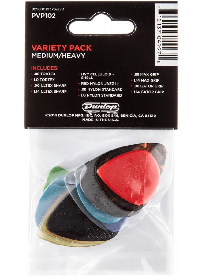 Dunlop Pick Variety Pack, Assorted, Medium/Heavy, 12/Player's Pack