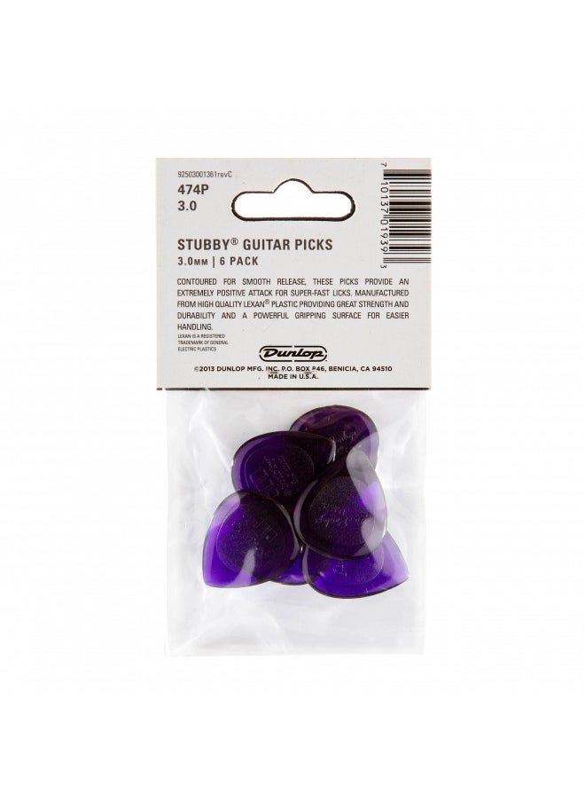 JIM DUNLOP 474P3.0 Stubby®, Dark Purple, 3.0mm, 6/Player's Pack