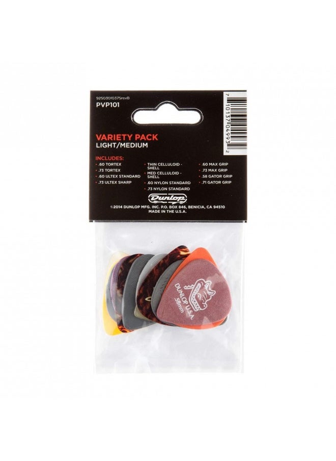 Dunlop Pick Variety Pack, Assorted, Light/Medium, 12/Player's Pack