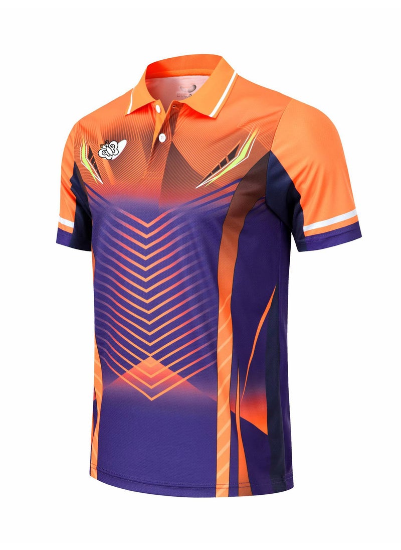 New Style Table Tennis Clothes Mens and Womens Top Quick-drying Breathable Summer Mens and Womens Table Tennis Lapel T-shirt 6079 Men's orange top