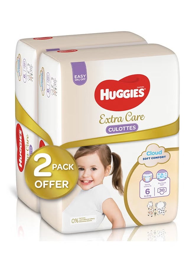 Extra Care Baby Pants Diapers, Size 6, 15 - 25 Kg, 60 Count (30 x 2) - Mega Pack, Cloud Soft Comfort, Dry Touch Layer