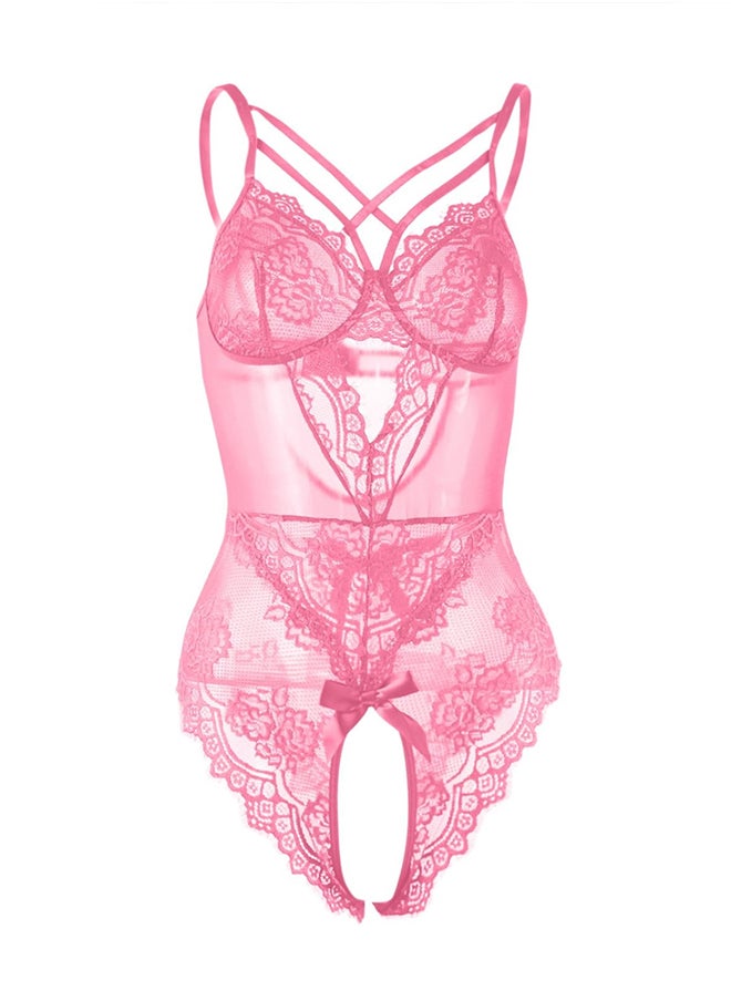 Women XL Nightwear Lingerie Set Night Dress Sleepwear Lace Bib Nighty Pink
