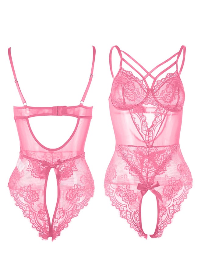 Women XL Nightwear Lingerie Set Night Dress Sleepwear Lace Bib Nighty Pink