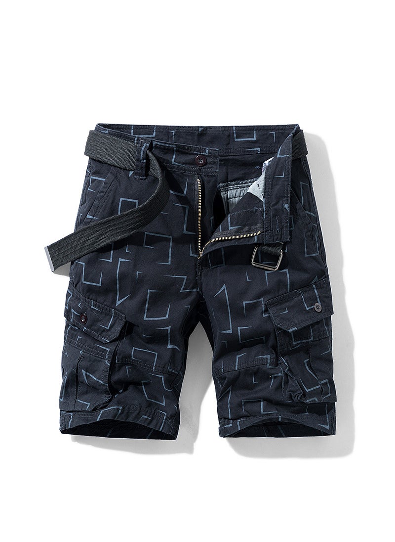 2024 Summer Mens Cargo Shorts Casual Straight-Leg Black