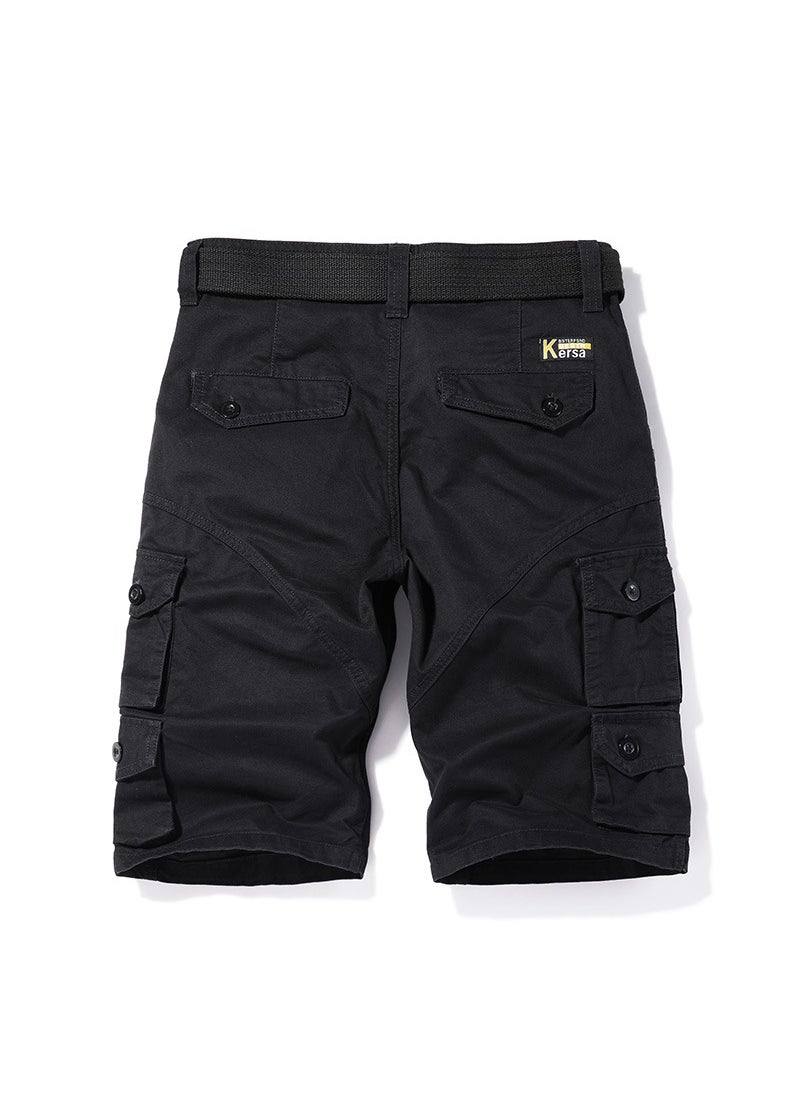 Mens Summer 2021 Multi-Pocket Washed Casual Shorts Black