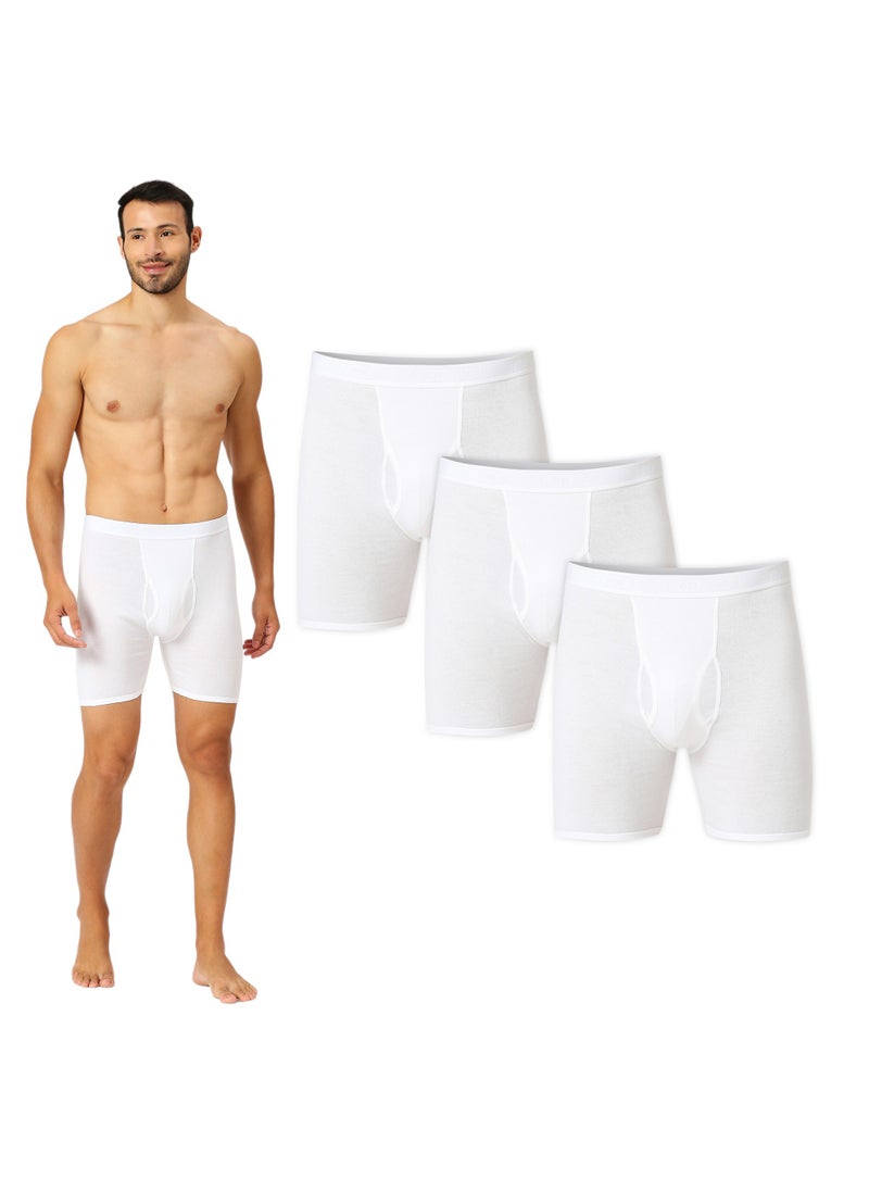 MEN'S COTTON BOXER BRIEF SHORT (PACK OF 3) - WHITE