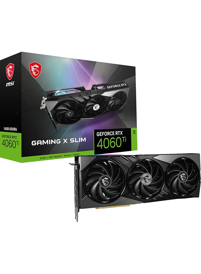 GeForce RTX 4060 Ti Gaming X Slim Graphics Card, 16GB GDDR6 128-bit Memory, 2670 MHz Boost Clock, 18 Gbps Memory Speed, 4352 CUDA Cores, PCI E Gen 4 x 8, HDMI / DP Ports | 912-V517-002 Black