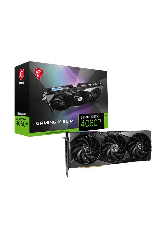 GeForce RTX 4060 Ti Gaming X Slim Graphics Card, 16GB GDDR6 128-bit Memory, 2670 MHz Boost Clock, 18 Gbps Memory Speed, 4352 CUDA Cores, PCI E Gen 4 x 8, HDMI / DP Ports | 912-V517-002 Black