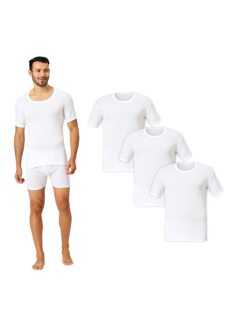 MEN'S ROUND NECK COTTON UNDERSHIRT (PACK OF 3) - WHITE