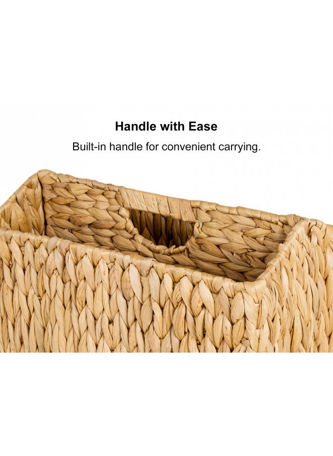 StorageWorks Hand-Woven Divided Magazine Basket, Rattan Magazine Holder, Natural Wicker Magazine Rack for Bathroom, Office, Water Hyacinth, 1 Pack