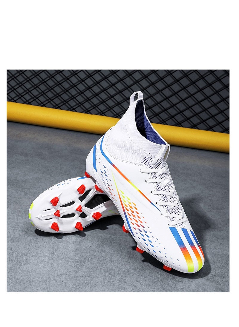 Spike sneakers TF training shoes Football shoes non-slip(Spike bright white)