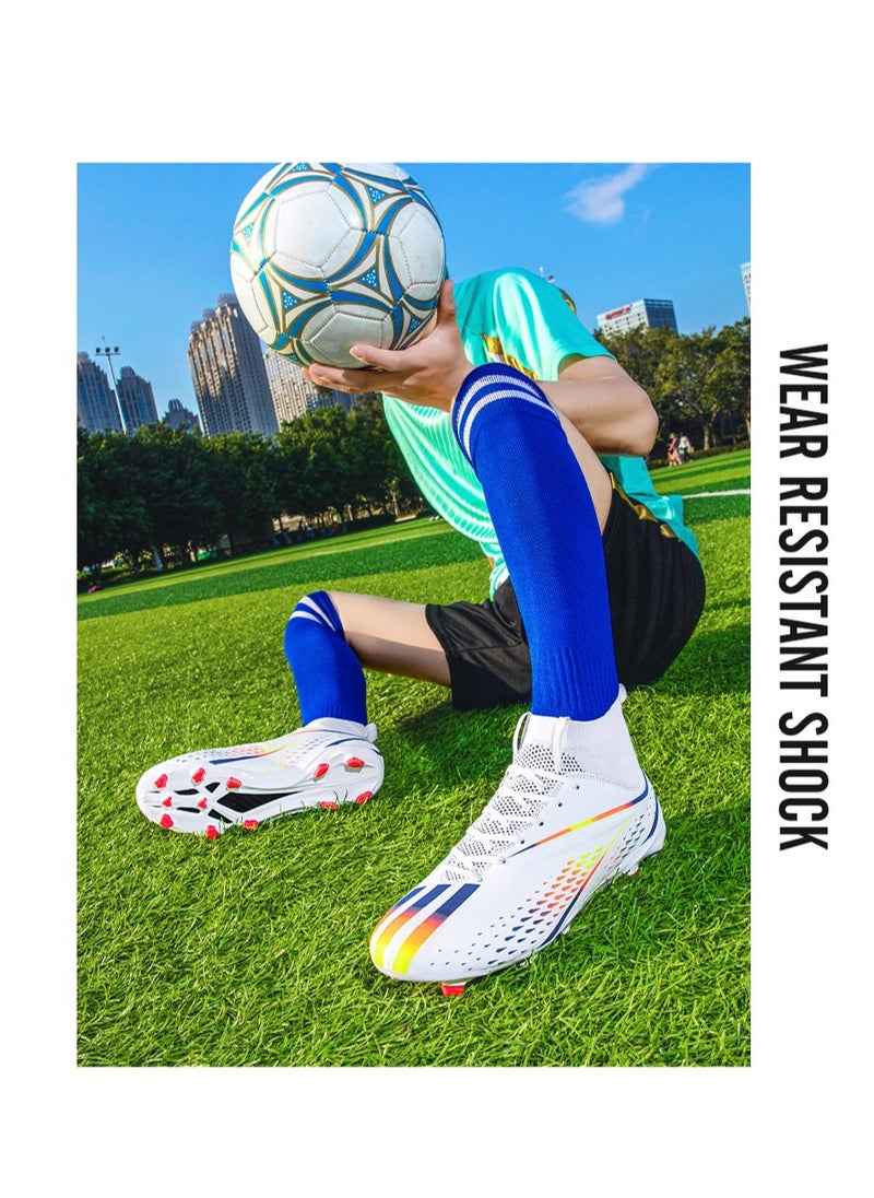 Spike sneakers TF training shoes Football shoes non-slip(Spike bright white)