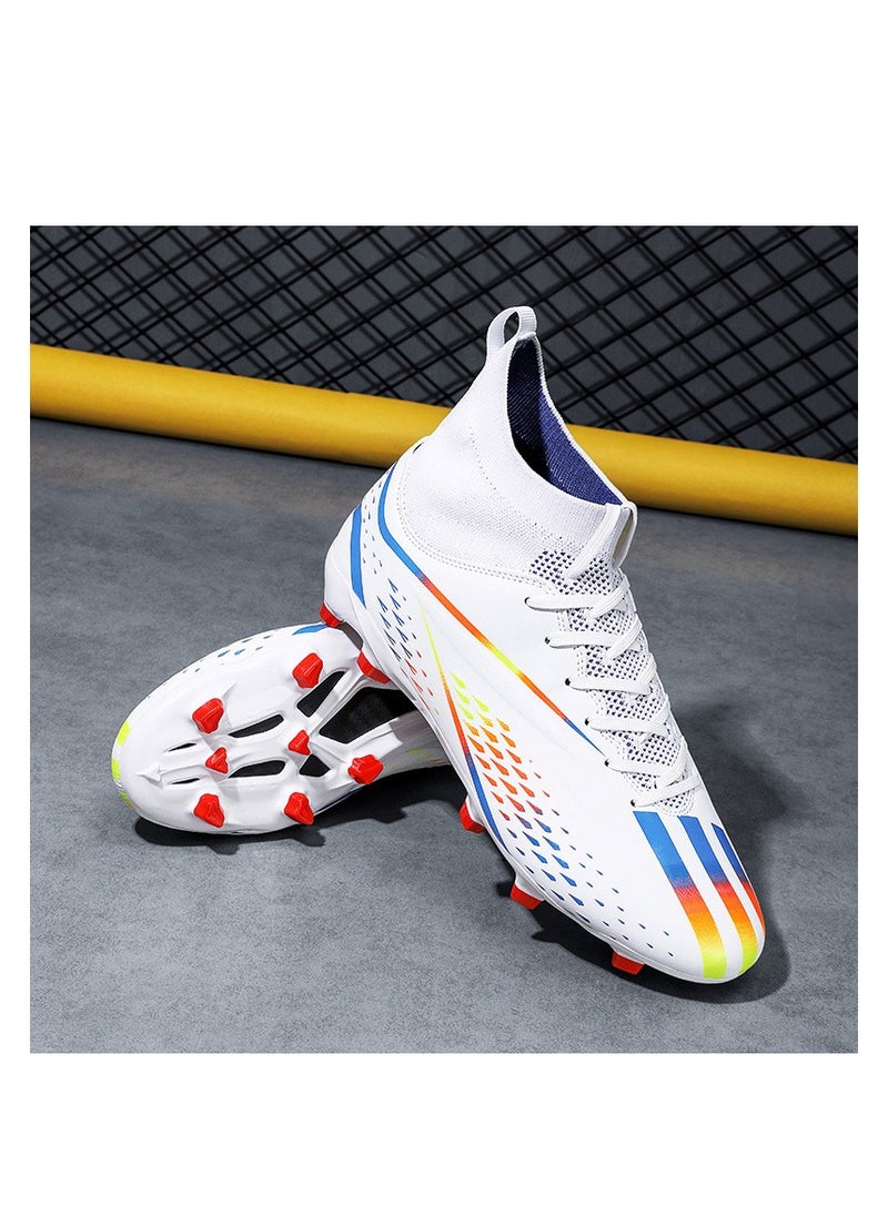 Spike sneakers TF training shoes Football shoes non-slip(Spike bright white)