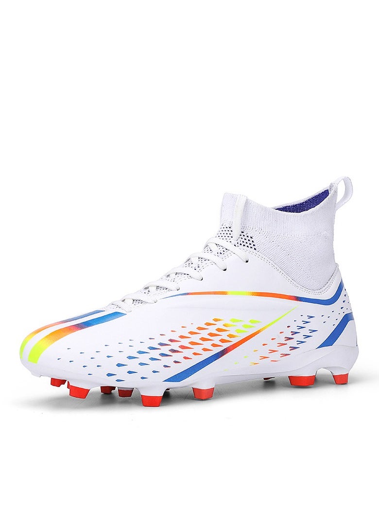 Spike sneakers TF training shoes Football shoes non-slip(Spike bright white)