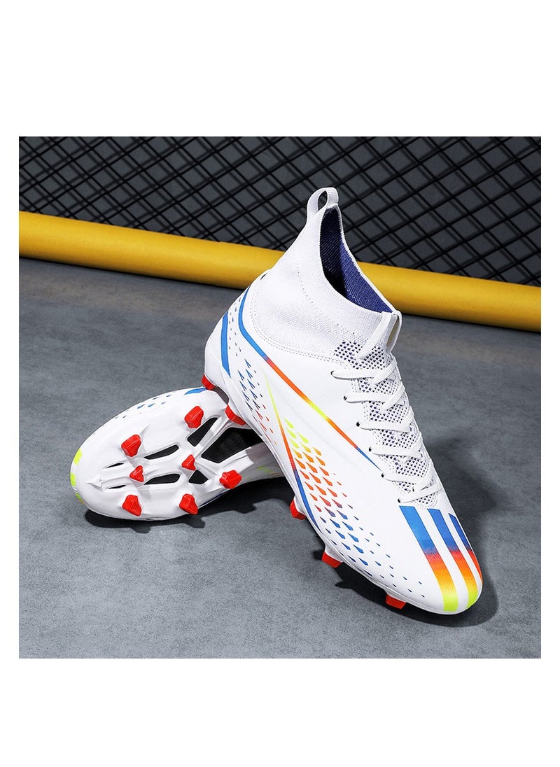 Spike sneakers TF training shoes Football shoes non-slip(Spike bright white)