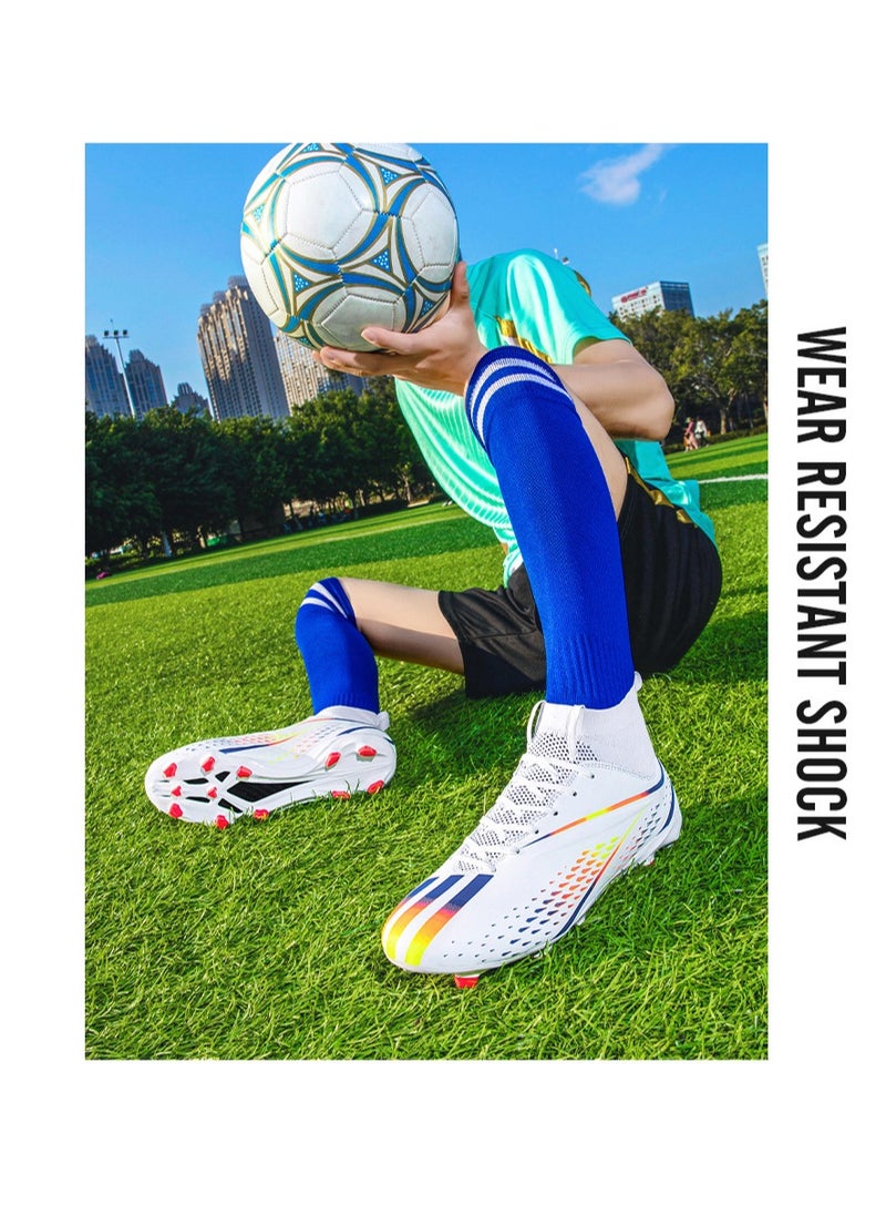 Spike sneakers TF training shoes Football shoes non-slip(Spike bright white)