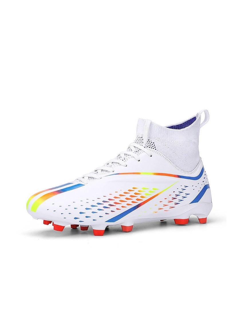 Spike sneakers TF training shoes Football shoes non-slip(Spike bright white)