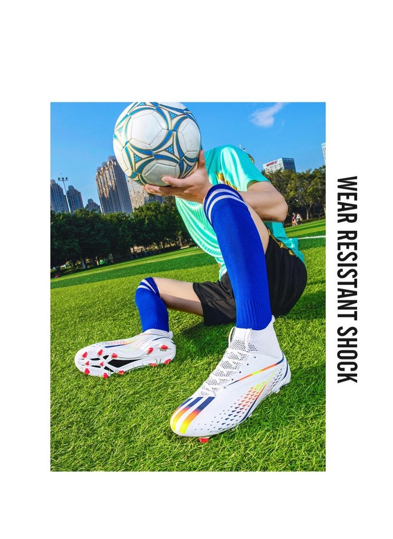Spike sneakers TF training shoes Football shoes non-slip(Spike bright white)