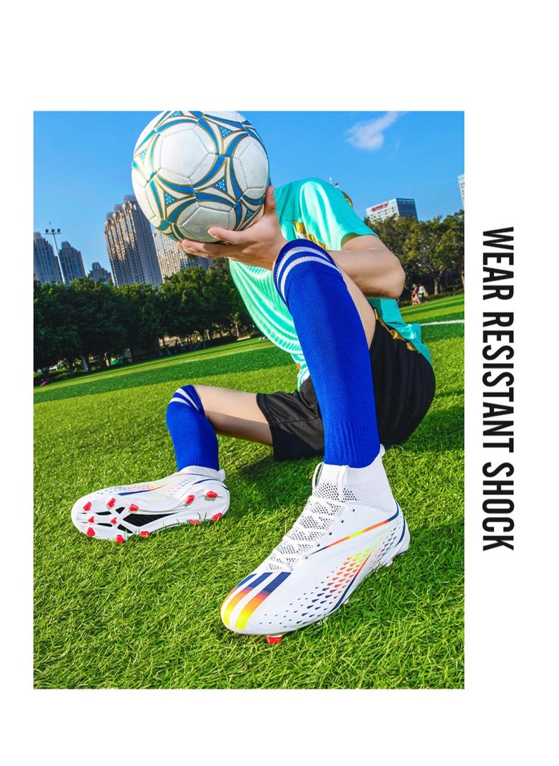 Spike sneakers TF training shoes Football shoes non-slip(Spike bright white)