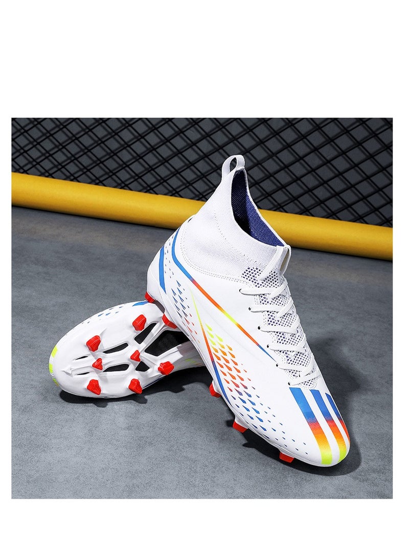 Spike sneakers TF training shoes Football shoes non-slip(Spike bright white)