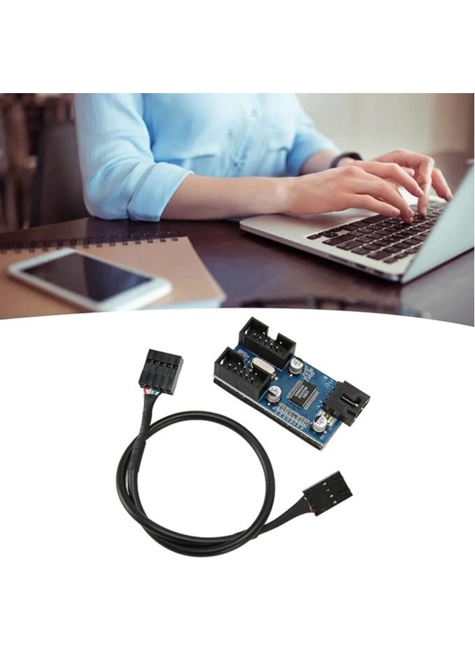 9pin USB Header Splitter, Increase Efficiency 1 To 2 Motherboard 9pin USB Header Splitter Stable Power Supply for PC