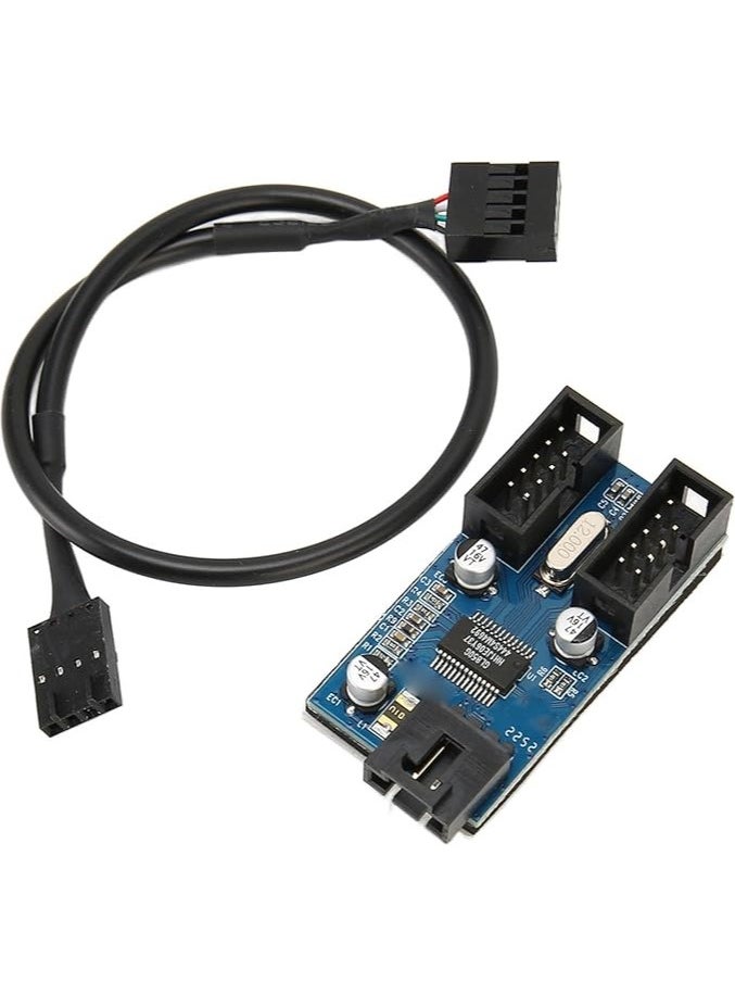 9pin USB Header Splitter, Increase Efficiency 1 To 2 Motherboard 9pin USB Header Splitter Stable Power Supply for PC