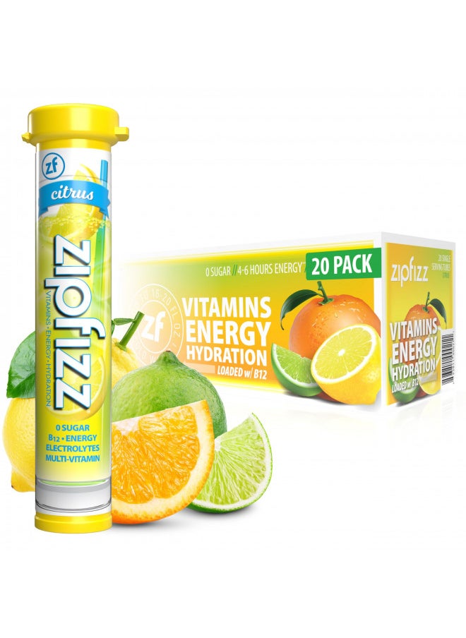 Zipfizz Energy Drink Mix, Electrolyte Hydration Powder with B12 and Multi Vitamin, Citrus (20 Pack)