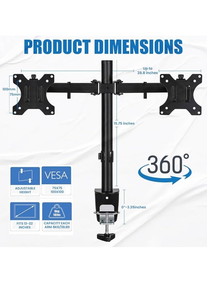 Premium Dual Monitor Arm Vesa Mount - Adjustable Gas Spring Vesa Monitor Stand - Dual Monitor Mount Desk with C-clamp Mounting Base Support up to 13-32 inches and 8kg Screen