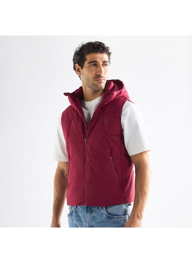 Quilted Sleeveless Jacket with Hood and Zip Closure