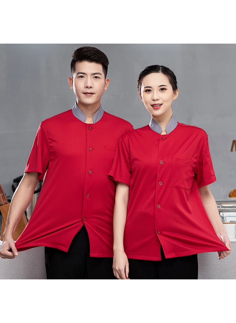 Breathable Chef Uniforms Summer Mens Short Sleeve wine red gray collar [full net clothing]]